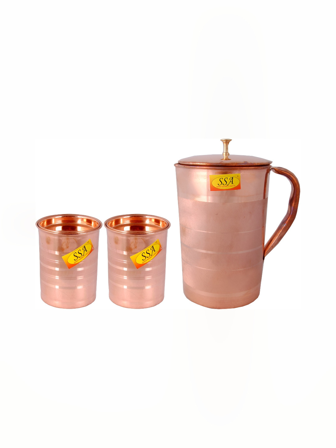 Shivshakti Arts Brown 3 Pieces Copper Core Jug & Glass Set 300ml