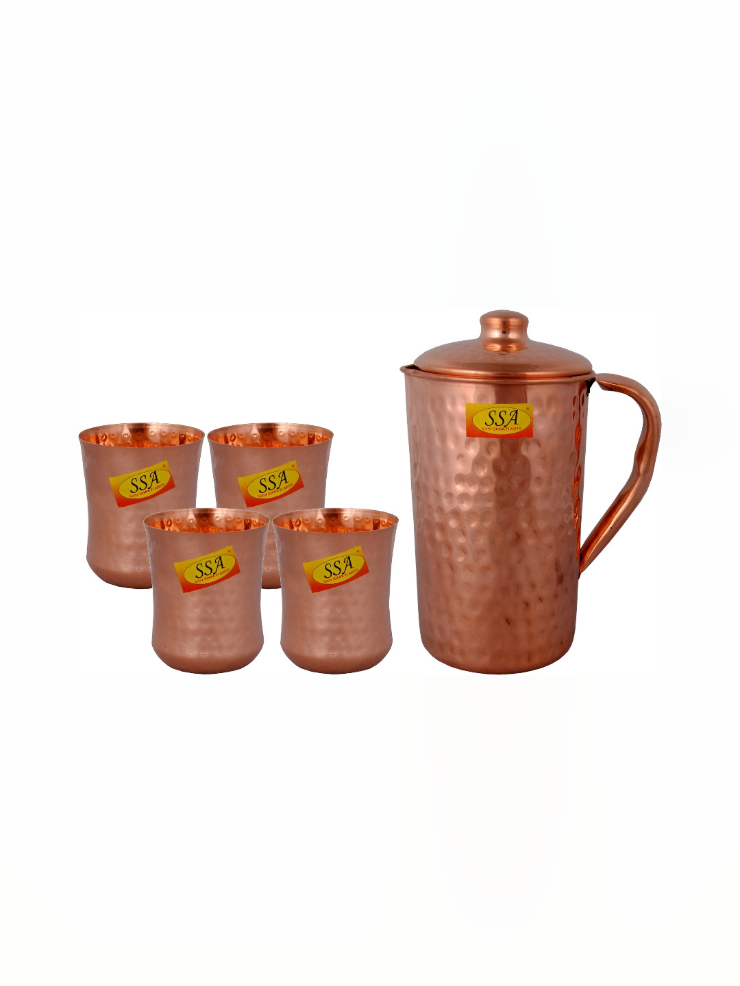 Shivshakti Arts Copper Toned 5 Pieces Copper Water Jug With Glasses