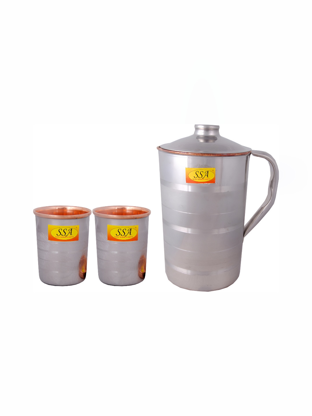 Shivshakti Arts Silver-Toned 3 Pcs Copper Jug & Glass Set 2 ltr