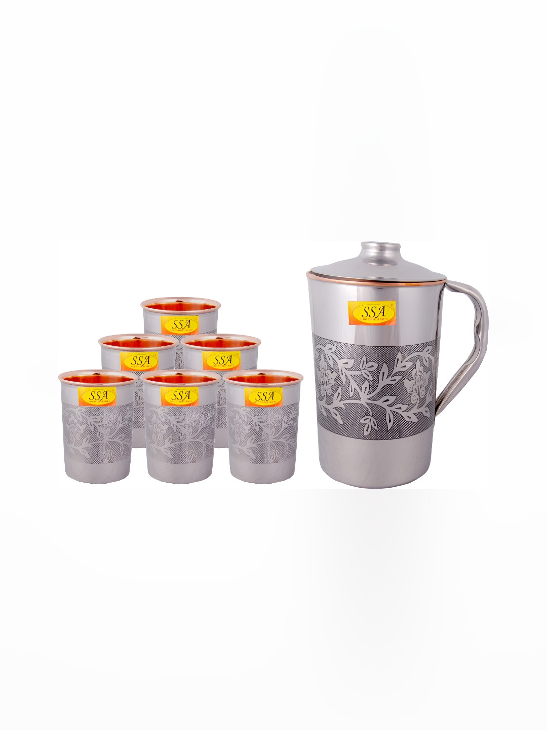 Shivshakti Arts Silver Toned 7 Pieces Copper Jug & Glass Set