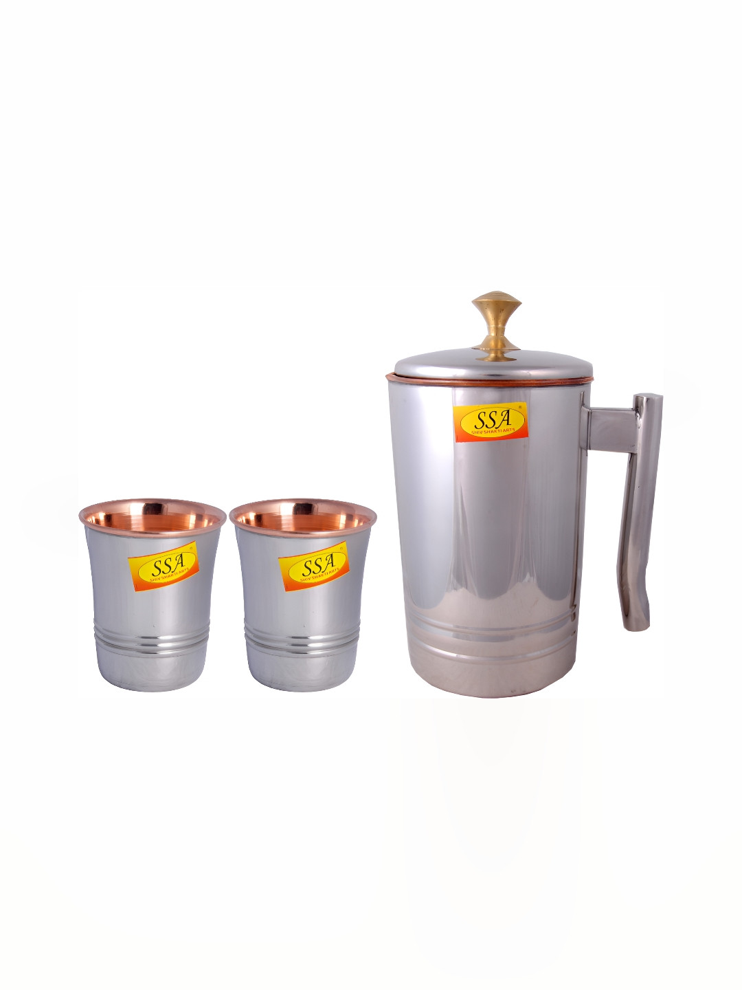 Shivshakti Arts Silver Toned 3 Pieces Copper Jug & Glass Set