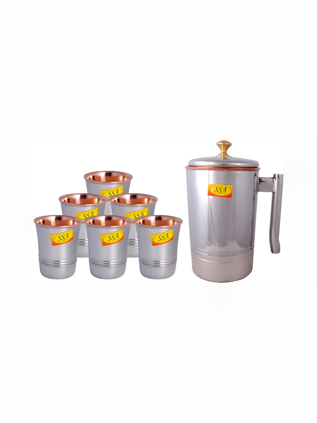 Shivshakti Arts Silver-Toned 6 Pieces Copper Core Jug & Glass Set