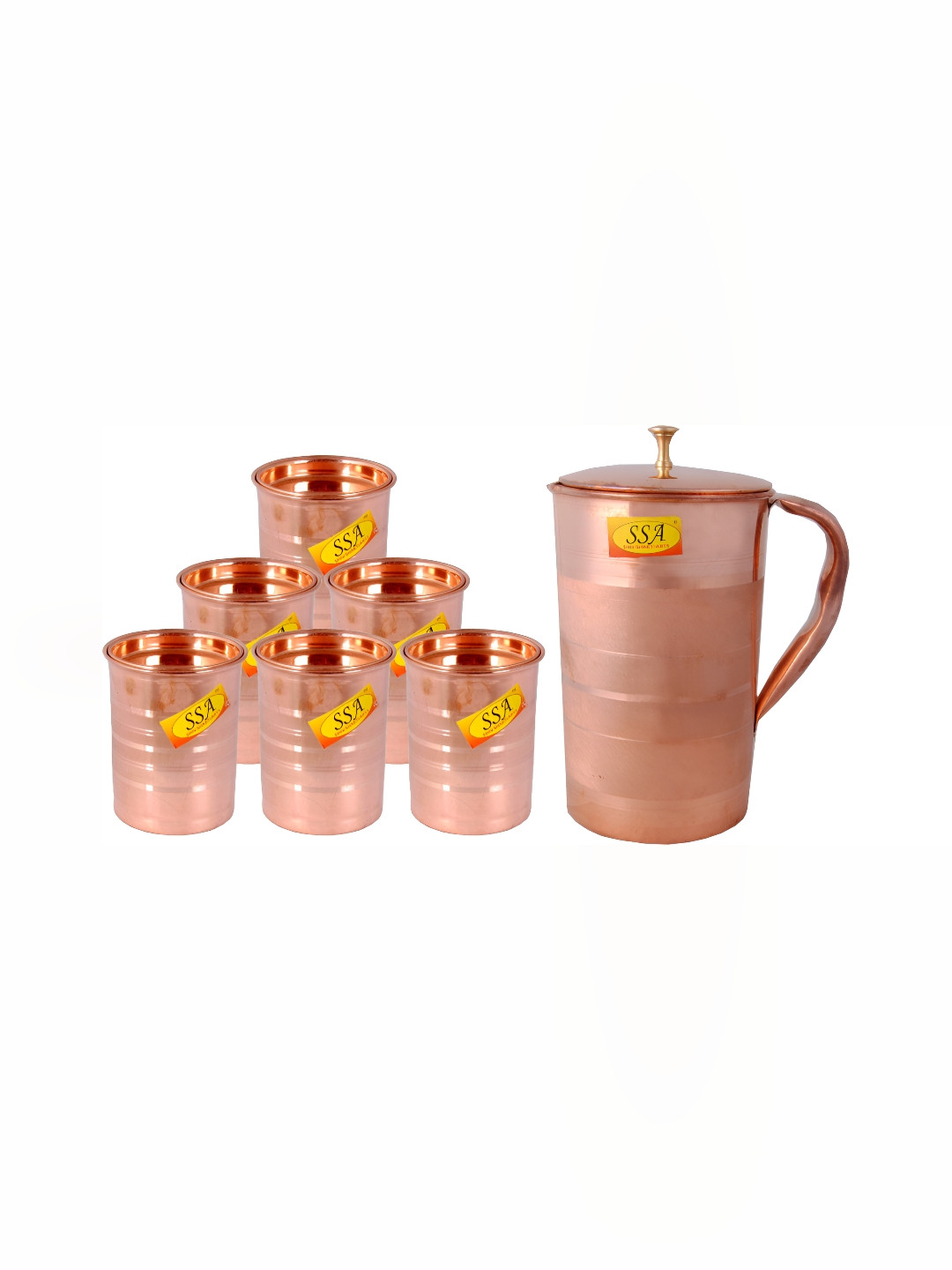 Shivshakti Arts Brown 7 Pieces Copper Core Jug & Glass Set 300ml