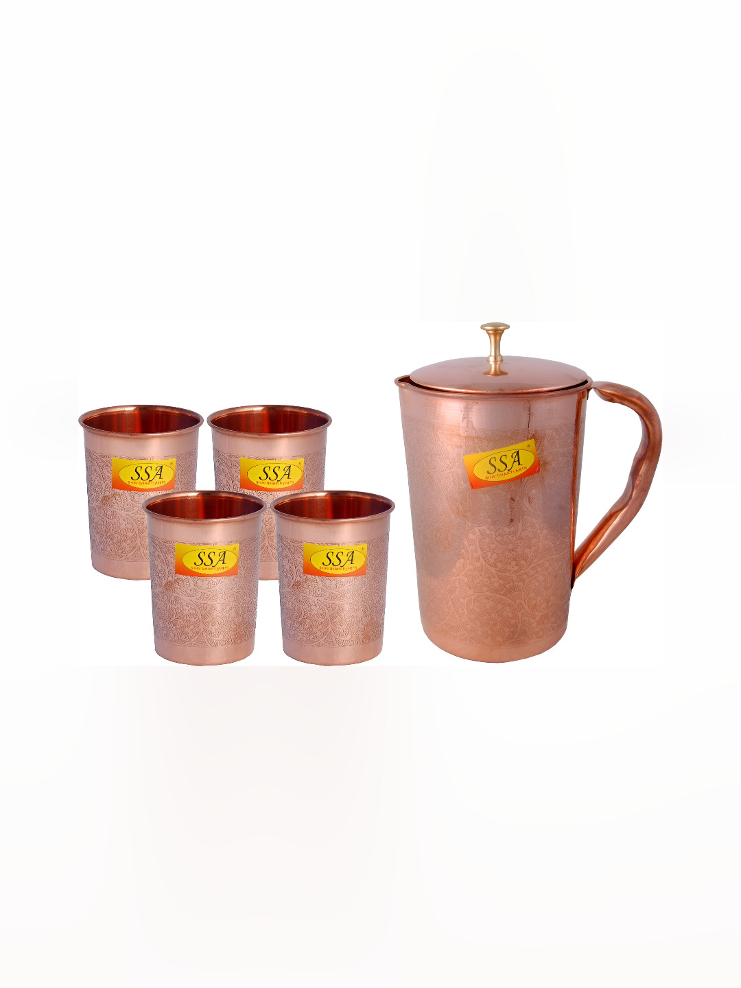 Shivshakti Arts Copper Toned 5 Pieces Copper Water or Juice Glass Set