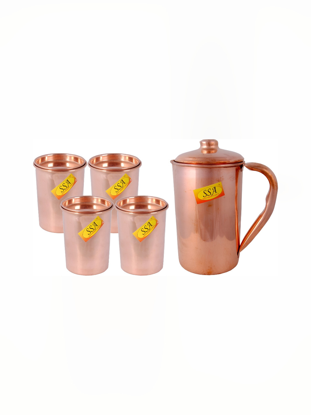 Shivshakti Arts Brown 5 Pieces Copper Jug & Glass Set Core
