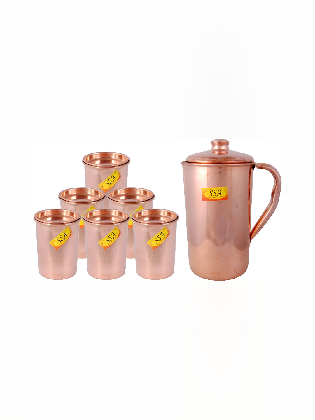 Shivshakti Arts 6 Pieces Copper Water Jug & Glasses With Lid
