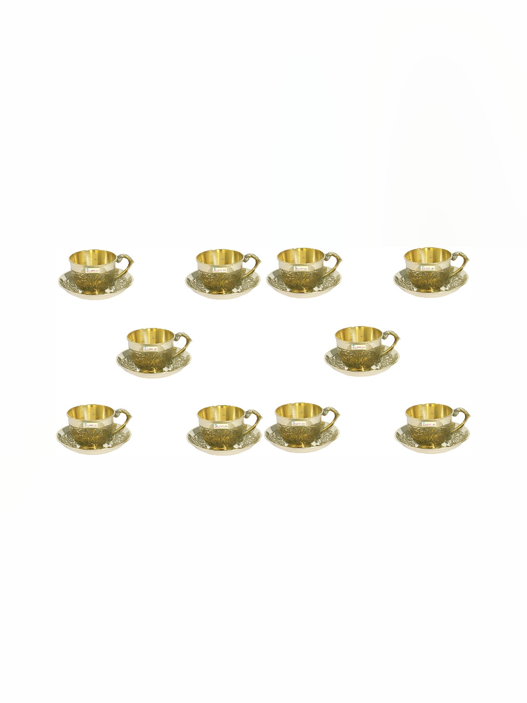 Shivshakti Arts Gold Toned 20 Pieces Ethnic Motifs Brass Cups and Saucers Set