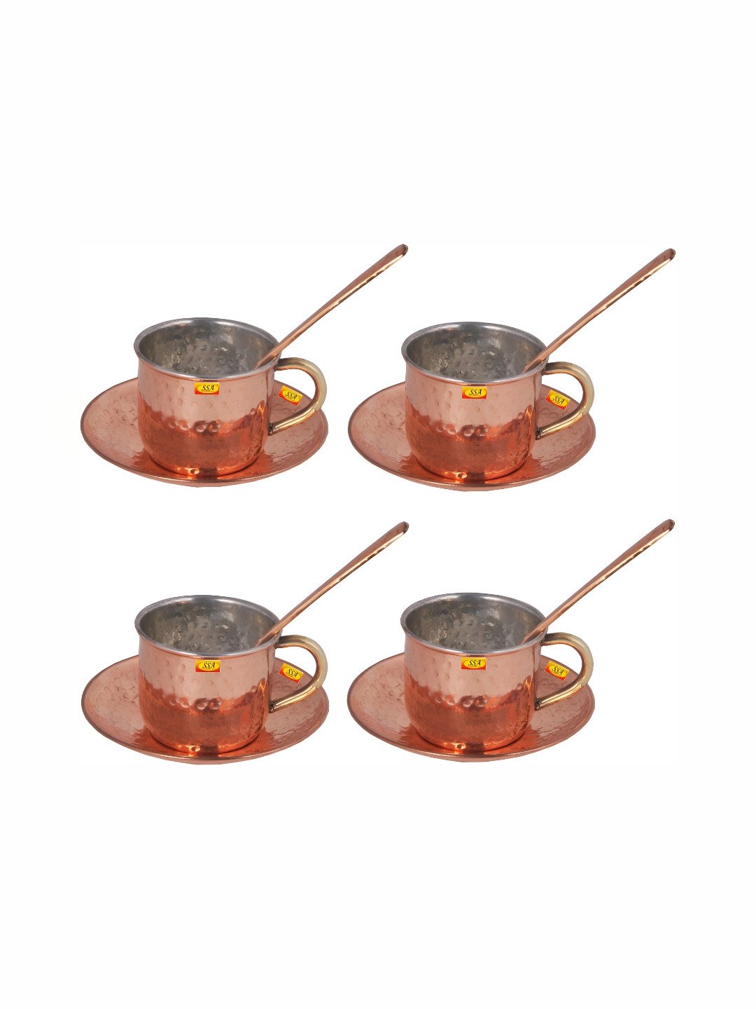 Shivshakti Arts Brown 12 Pieces Textured Copper Cups and Saucers 150 ML