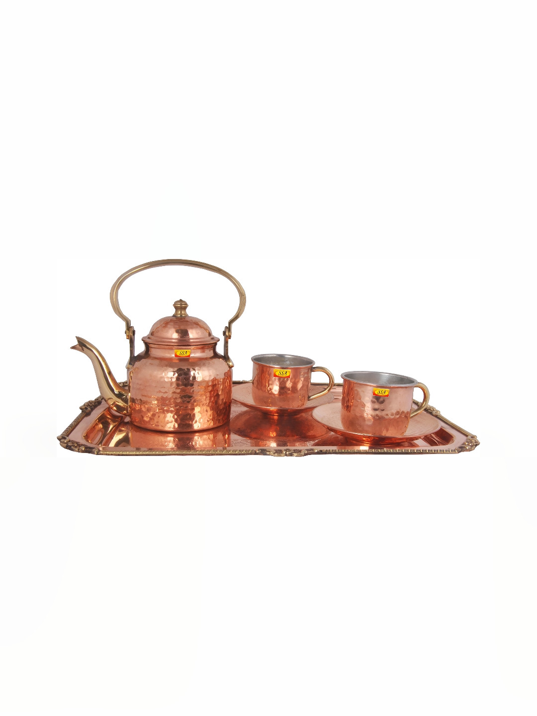 Shivshakti Arts 6 Pieces Copper Cups & Saucers Set