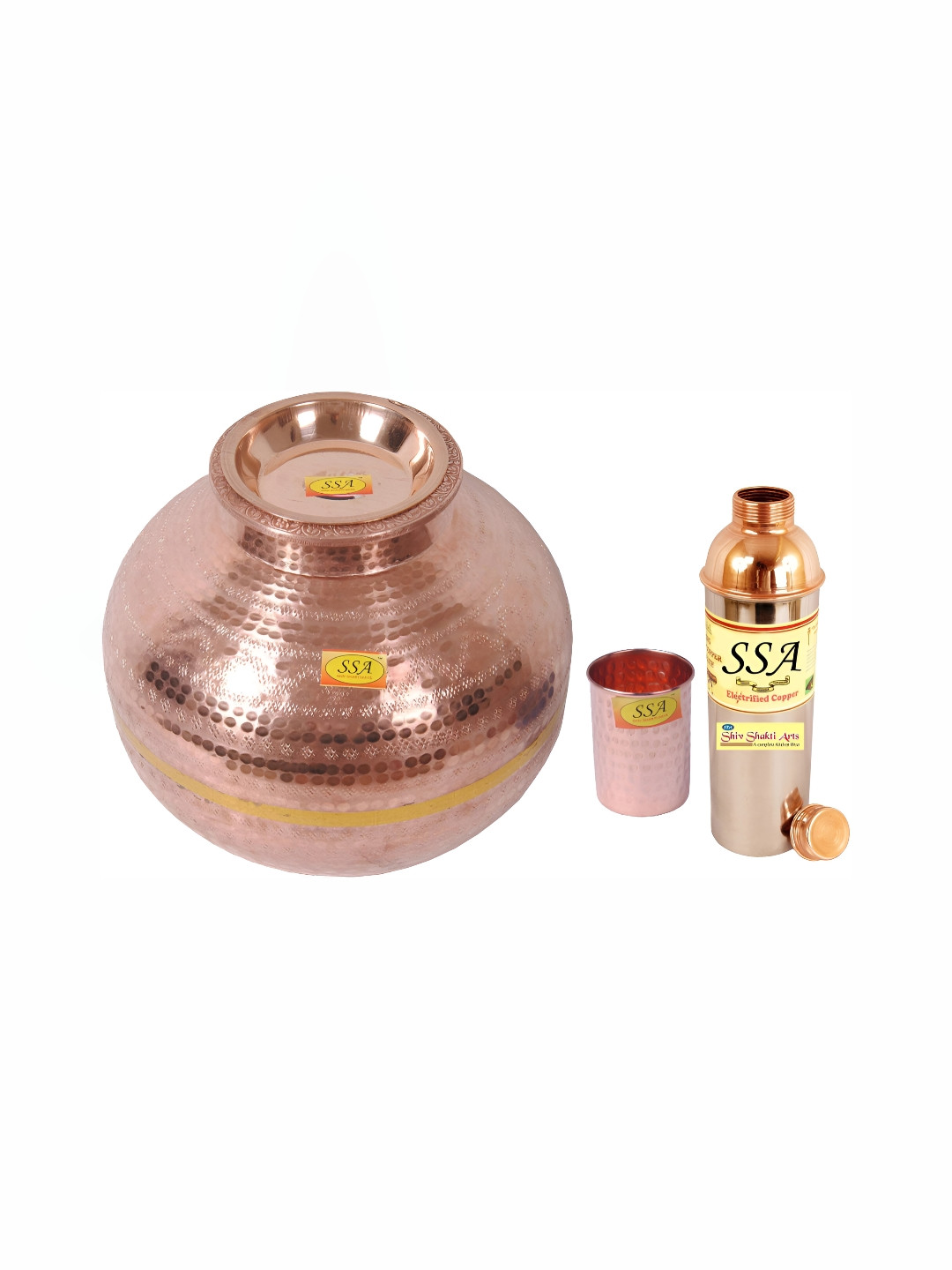 Shivshakti Arts 3 Pieces Copper Water Dispenser Set