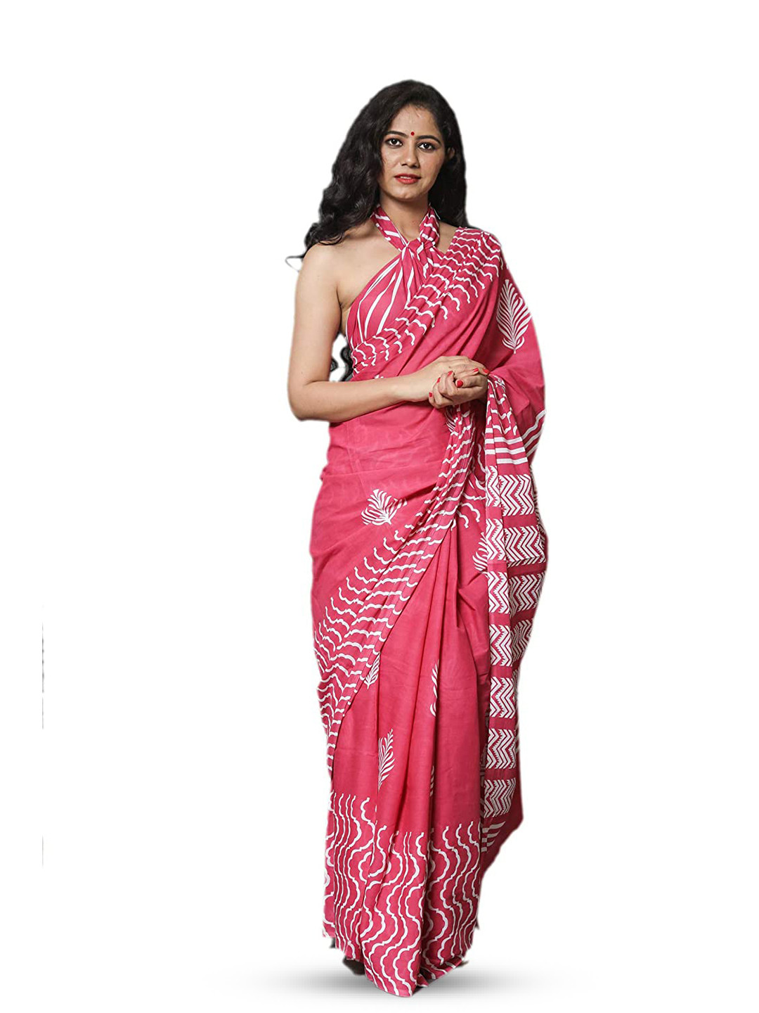 TROPWEAR Floral Pure Cotton Block Print Saree