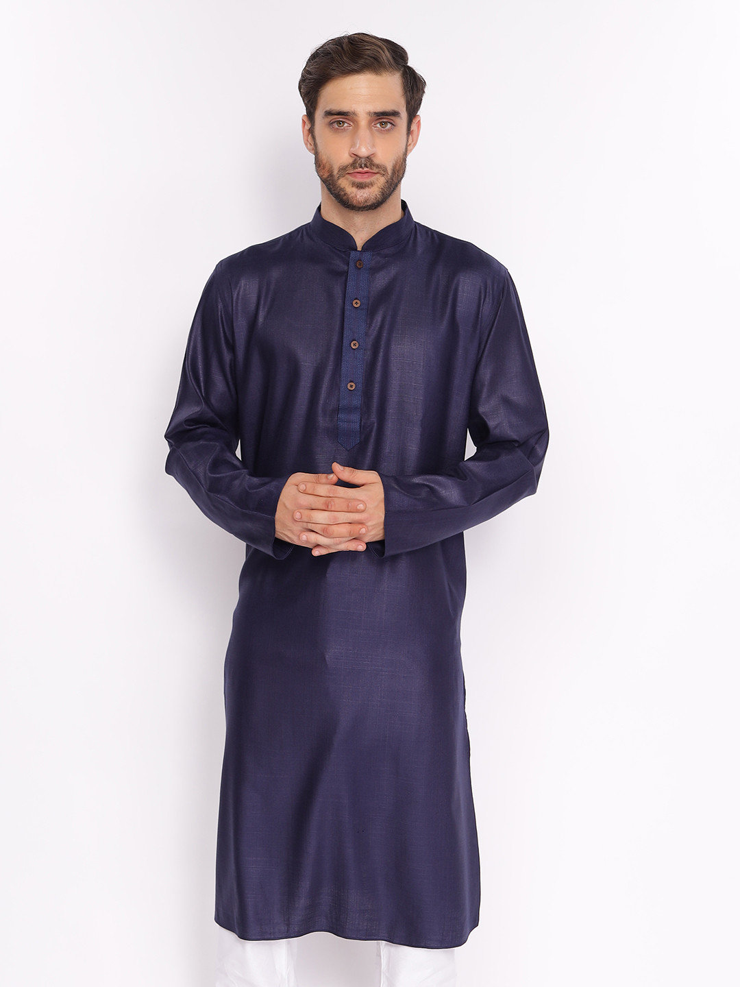 ZOIS Woven Design Mandarin Collar Long Sleeves Knee Length Straight Kurta