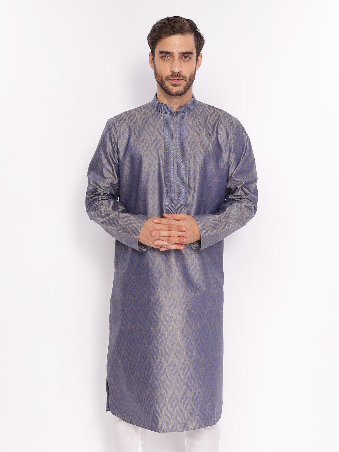 ZOIS Abstract Printed Thread Work Mandarin Collar Straight Kurta