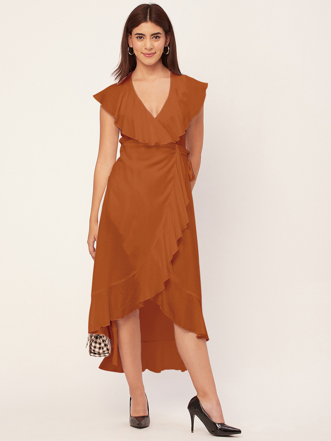 Moomaya V-Neck Flutter Sleeve Tulip Wrap Dress