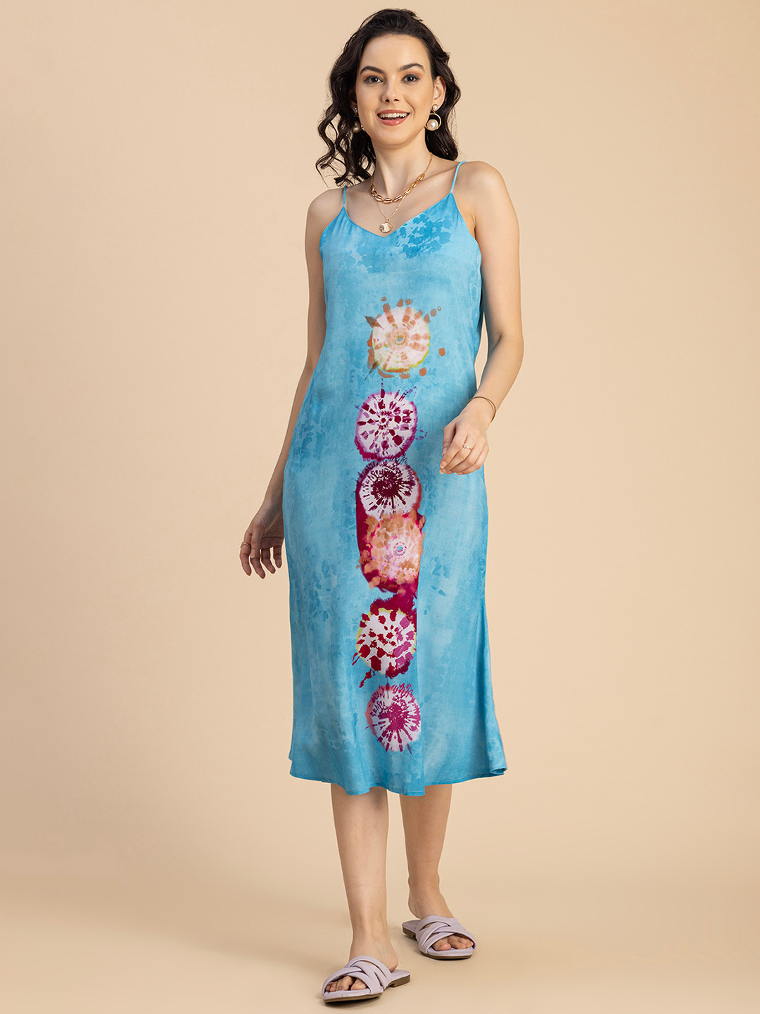 Moomaya Floral Printed Straight A-Line Midi Dress