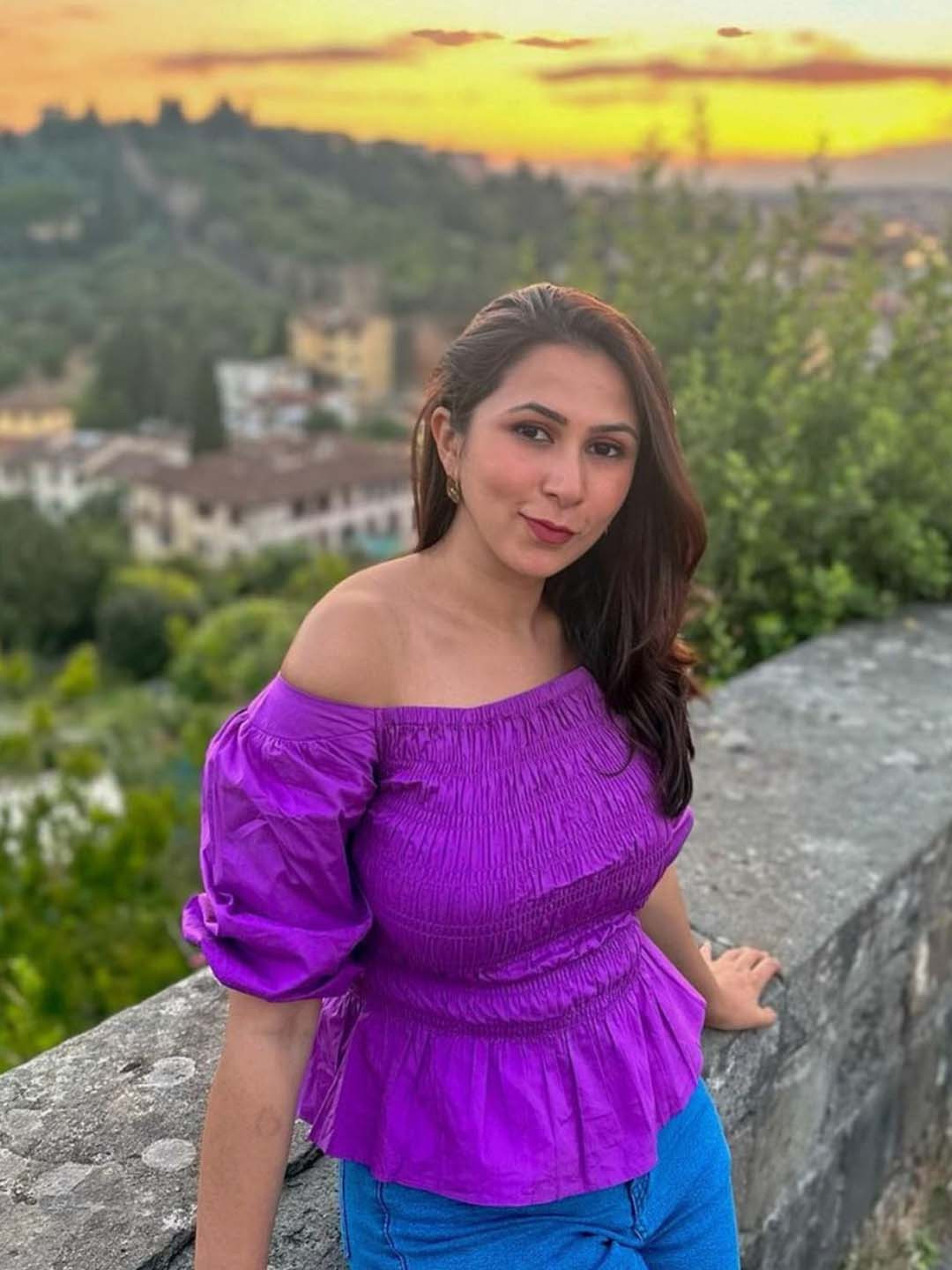 By The Bay Purple Off-Shoulder Bardot  Cotton Opaque Casual Top