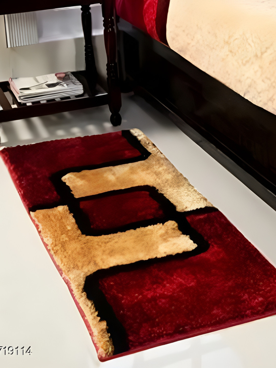 Shopgallery Red & Beige Geometric  55 cm x 1.39 m Hand Tufted Anti Slip Floor Runner