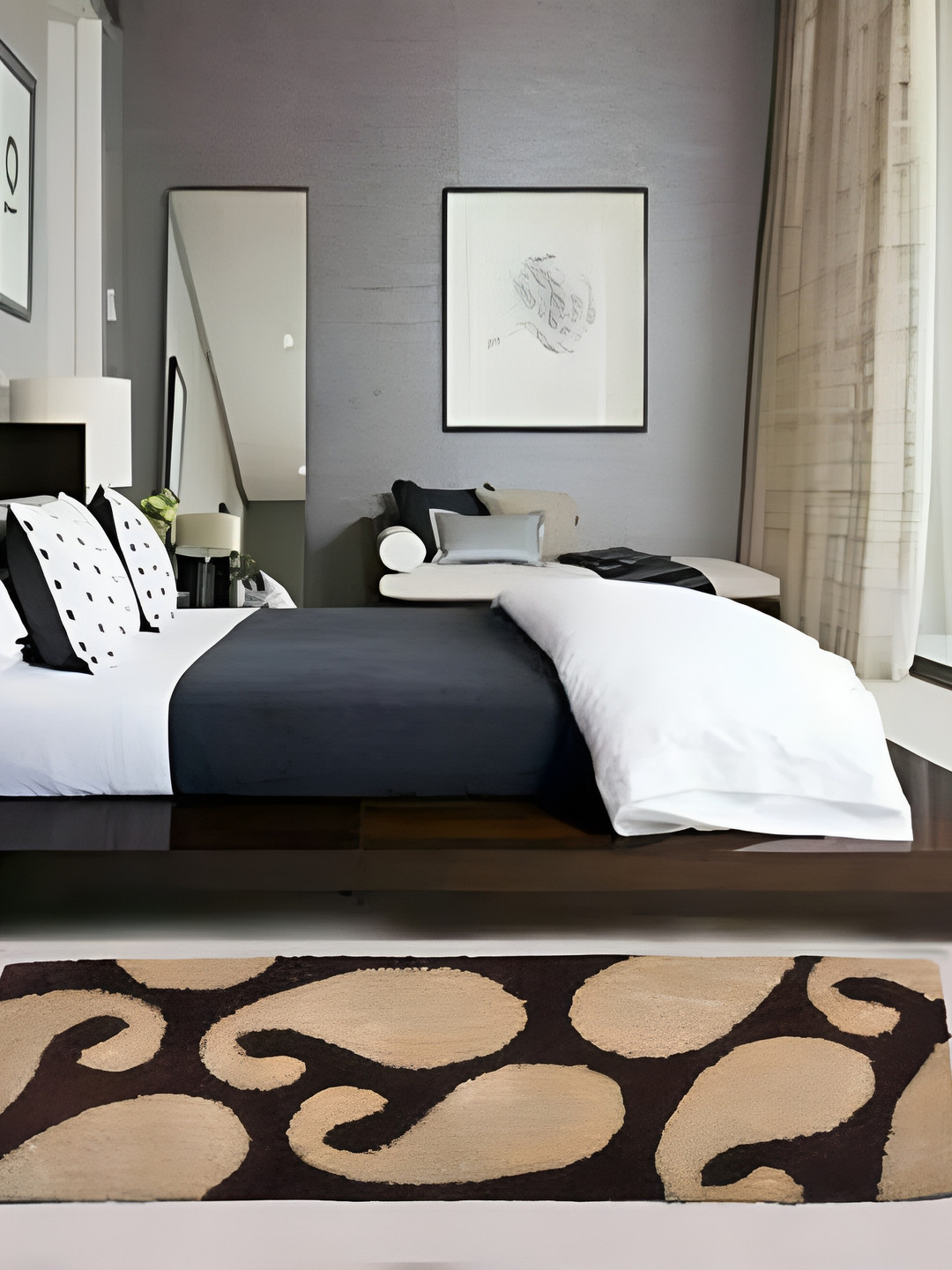 Shopgallery Beige & Black Abstract Print 55 cm x 1.39 m Floor Runner