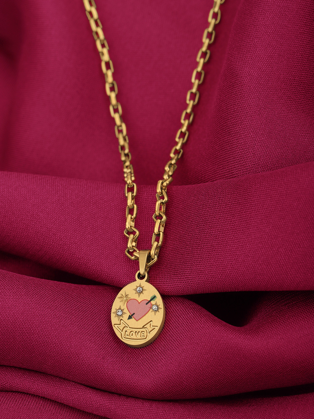 Carlton London Gold-Plated Oval Pendant with Chain