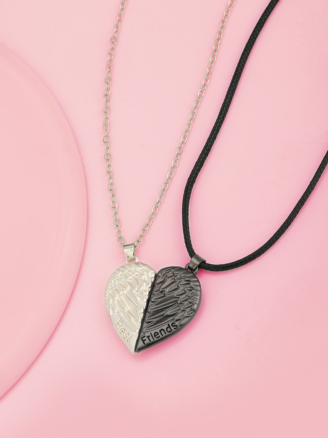 Carlton London Set of 2 Silver-Plated Heart Shaped Pendants with Chains