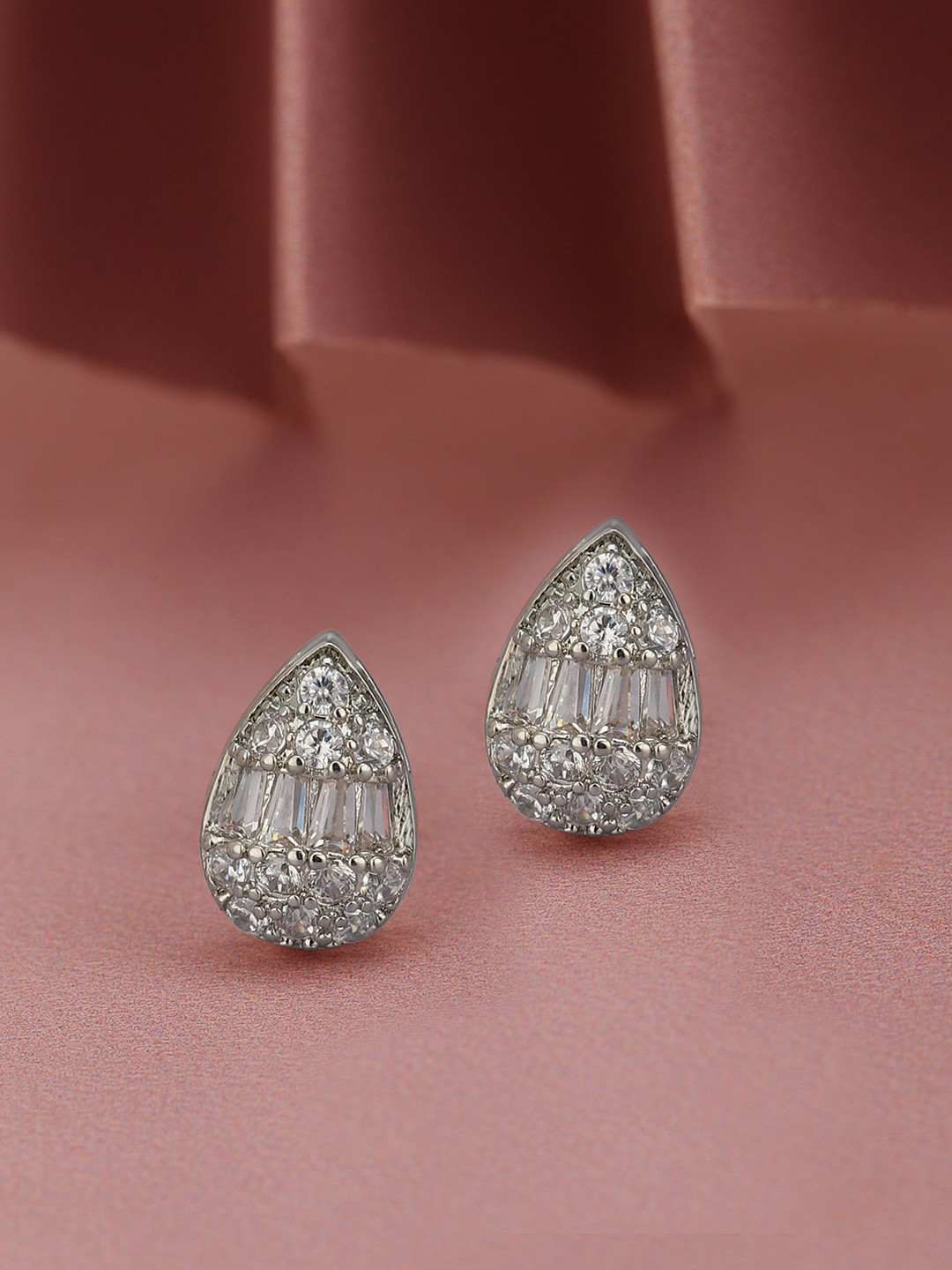 Carlton London Teardrop Shaped Silver-Plated Cubic Zirconia Studs
