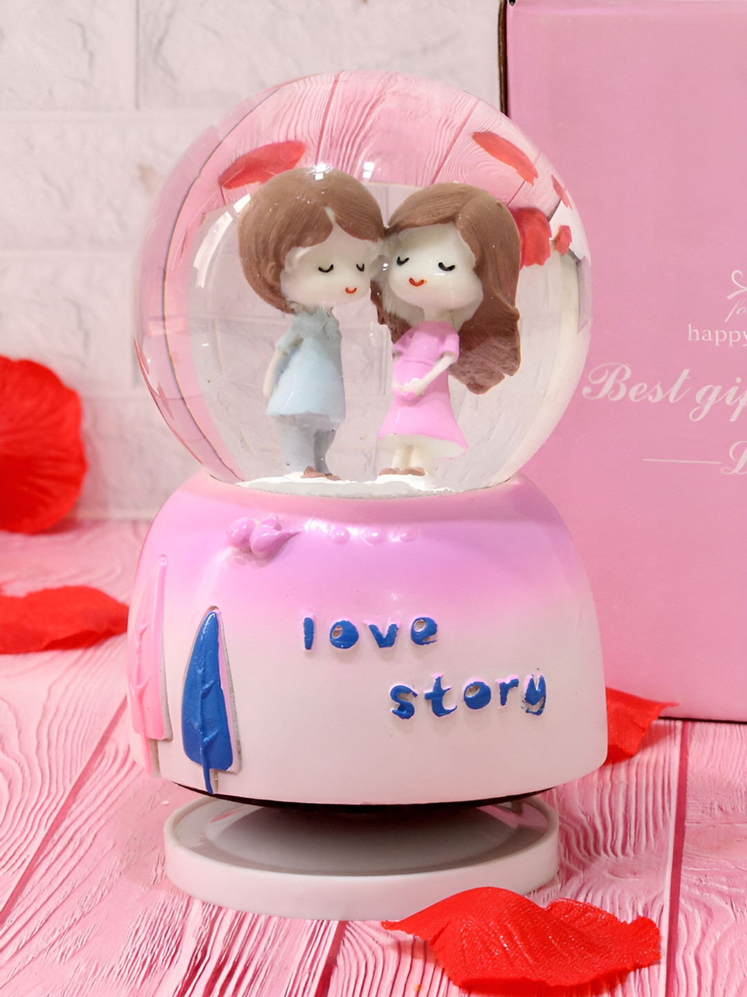 TIED RIBBONS Valentine Romantic Couple Pink Polyresin Matte Living Room Medium Showpiece - 5.5 Inches