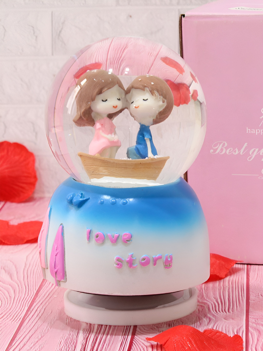 TIED RIBBONS Romantic Couple Blue Polyresin Matte Living Room Small Showpiece - 5.5 Inches