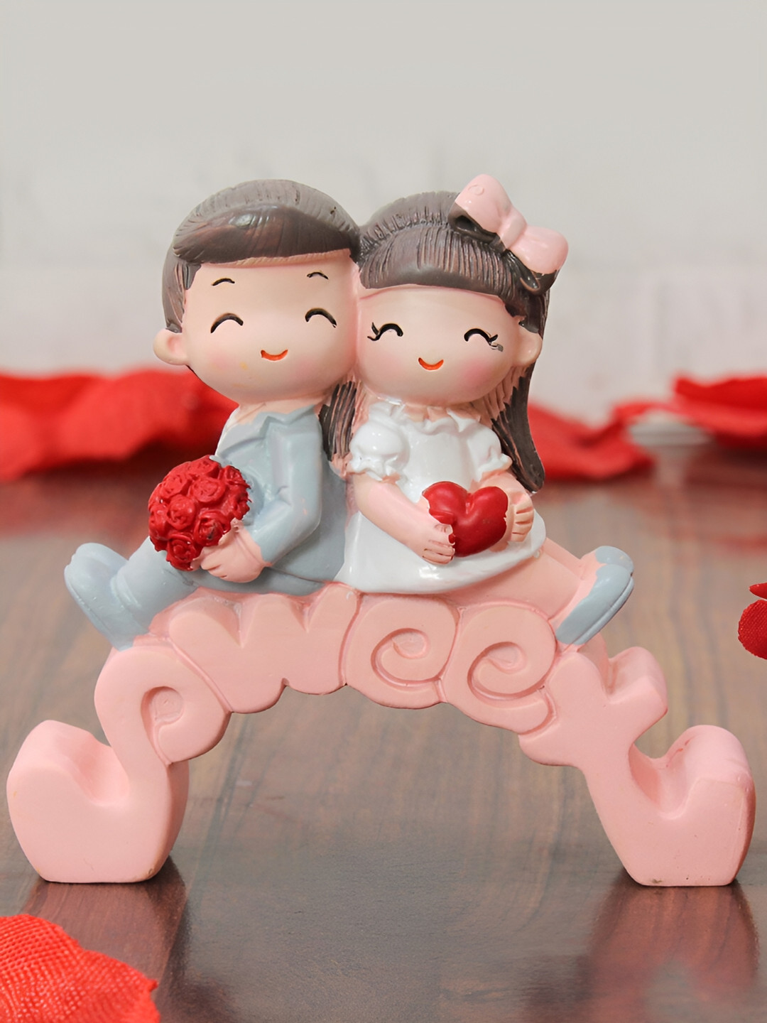 TIED RIBBONS Valentine Romantic Couple White Polyresin Glossy Living Room Small Showpiece - 3 Inches