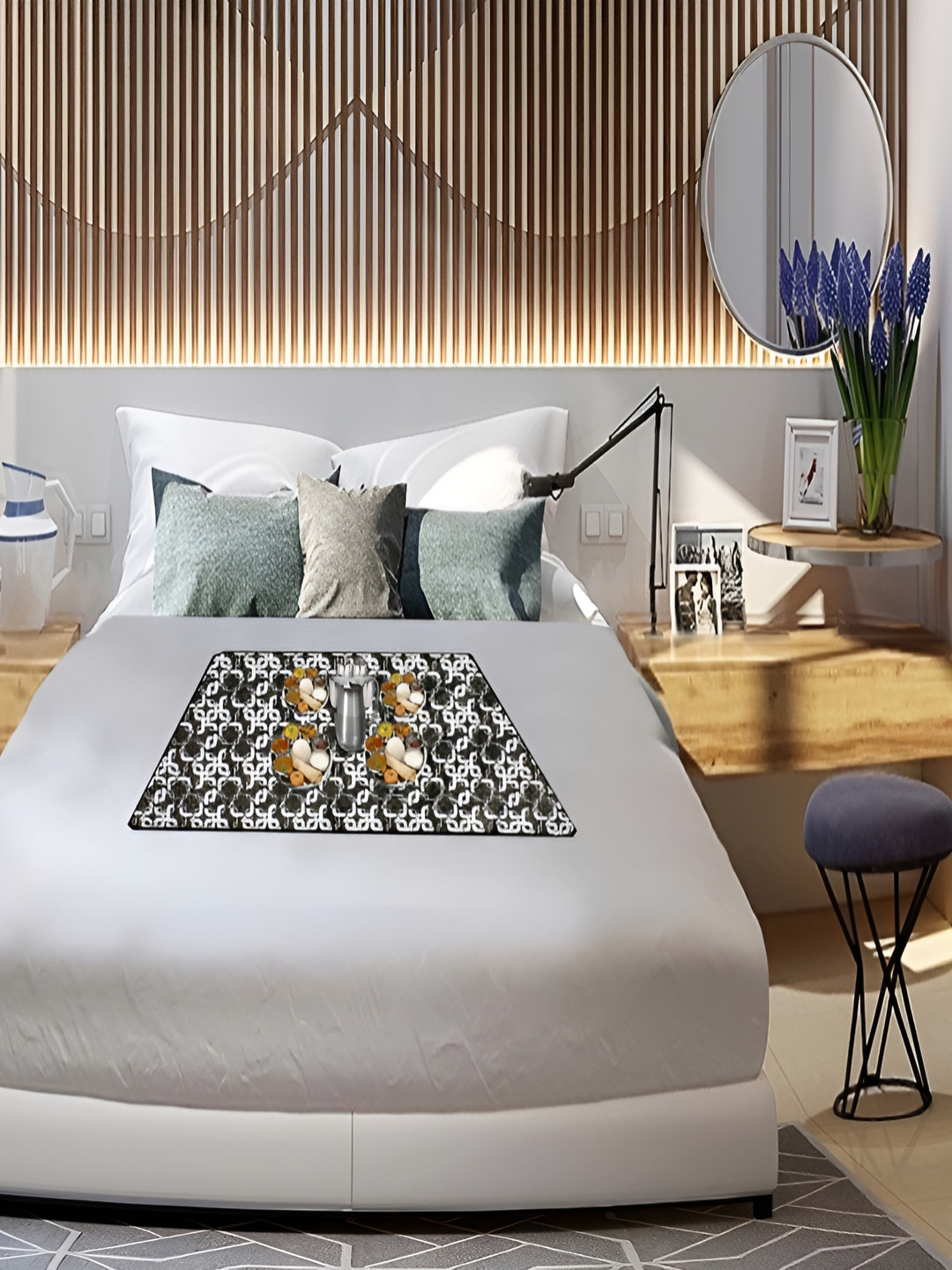 Stylista Grey & Black Printed Rectangular Water Resistant Table Place Mats