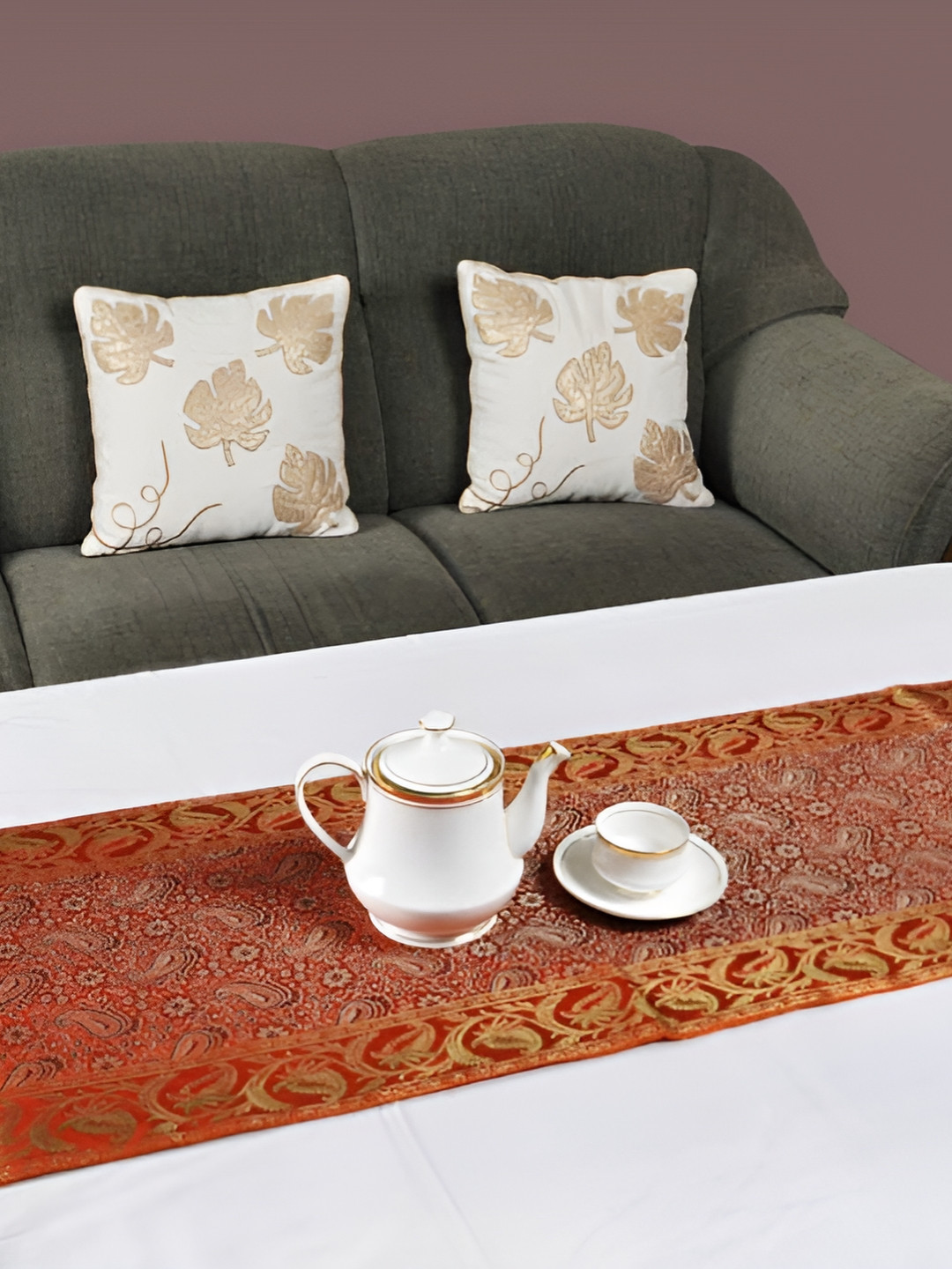 Lal Haveli Orange Color & Yellow Ethnic Motif Printed Table Runner