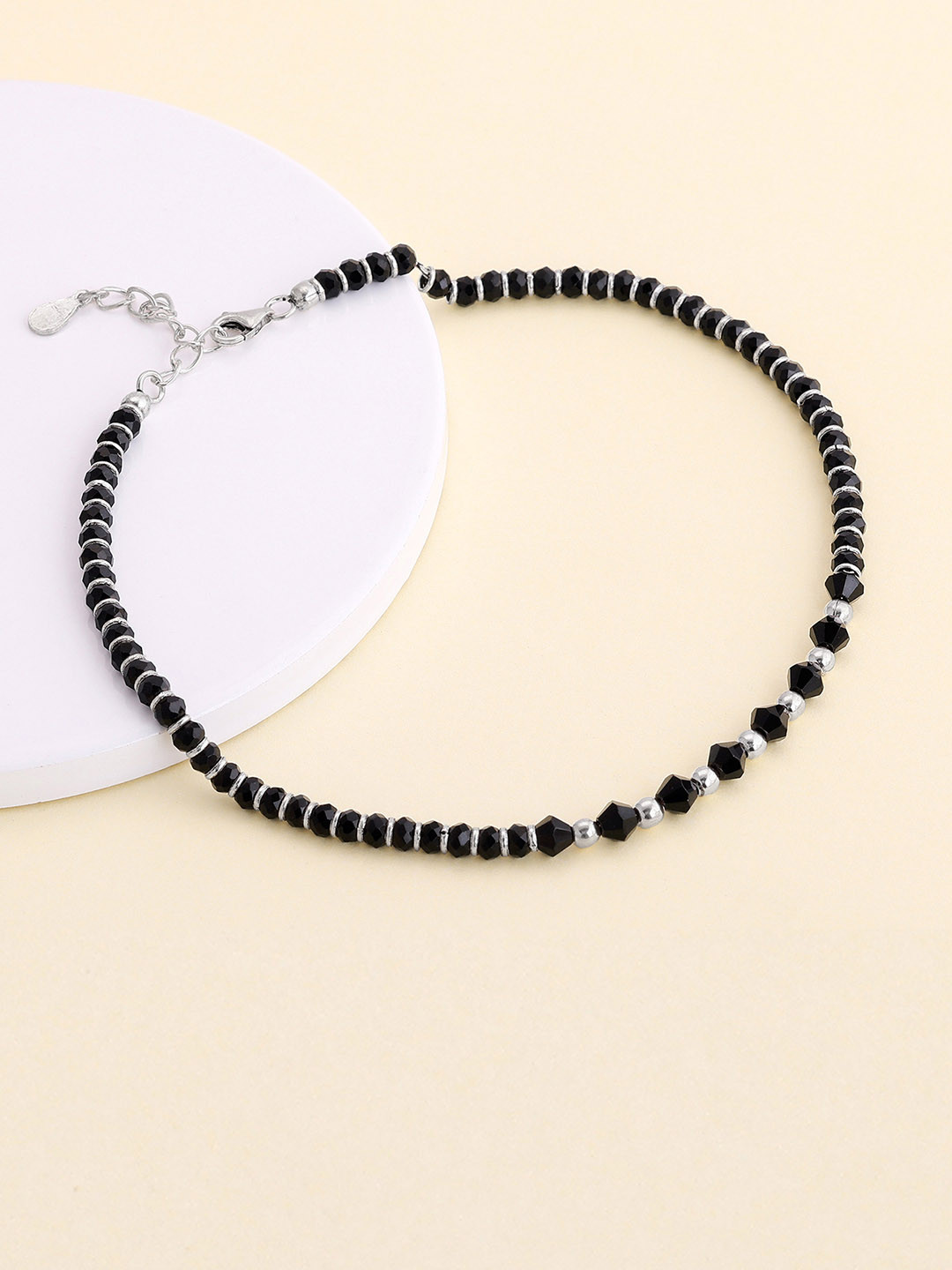 GIVA 925 Sterling Silver Rhodium-Plated Beaded Anklets