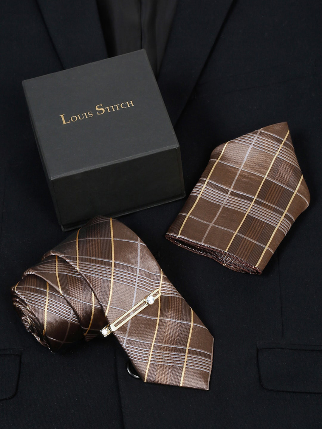 LOUIS STITCH Checked Silk Combo Accessory Gift Set