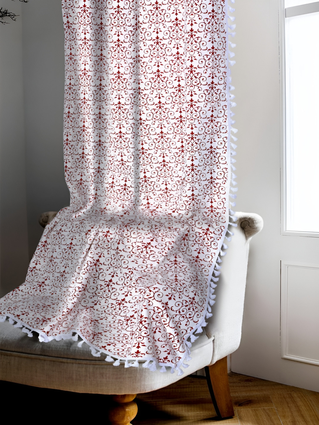 Cortina White & Red Single Ethnic Motifs Cotton Door Curtain