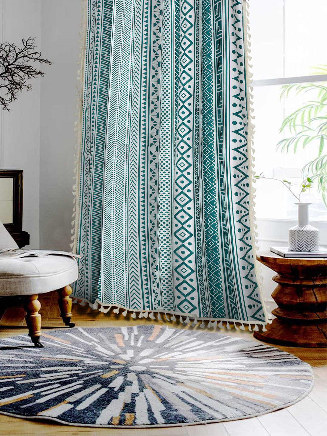 Cortina Single Geometric Printed Cotton Window Curtain