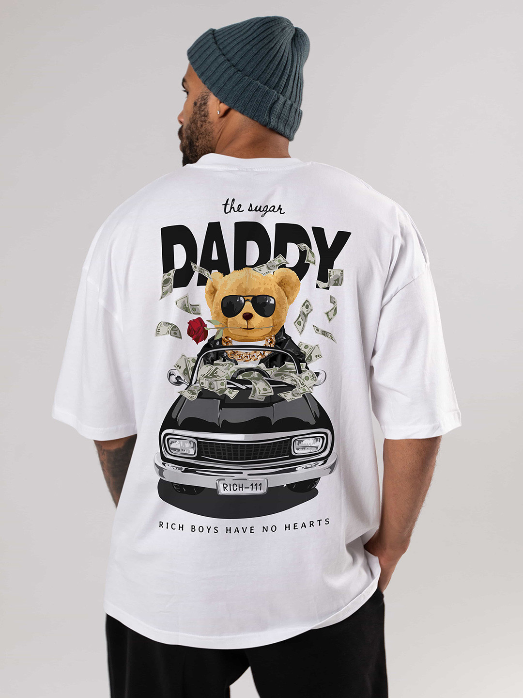 BAESD  Printed Cotton Drop-Shoulder Sleeves Oversized Raw Edge Plus Size T-shirt