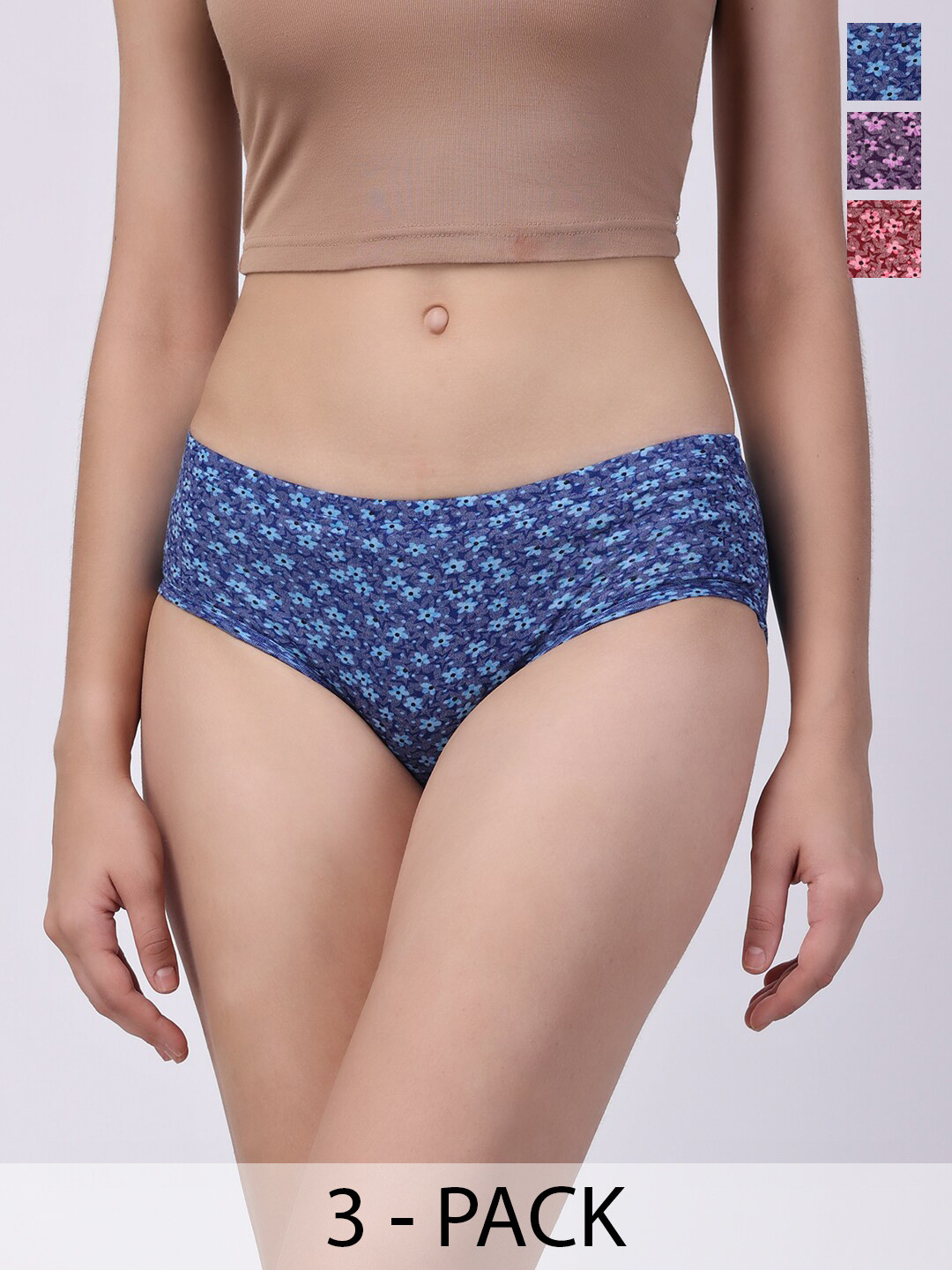 Floret Women Pack Of 3 Assorted Floral Printed Briefs