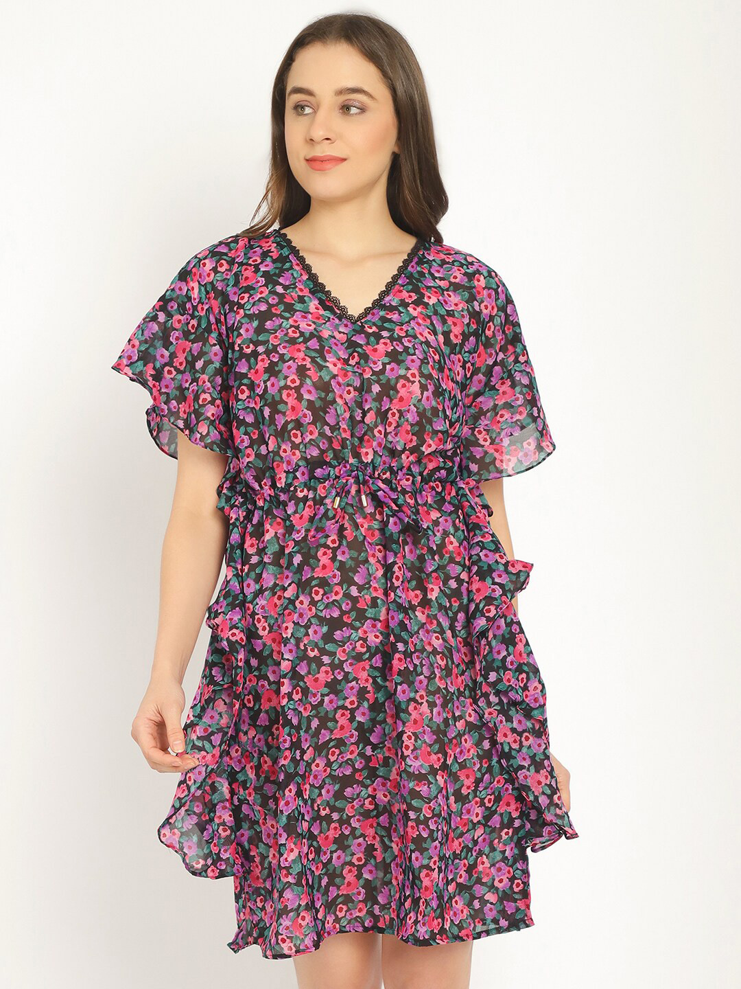 Aoba Women Floral Printed Swimwear Cover-Up Dress
