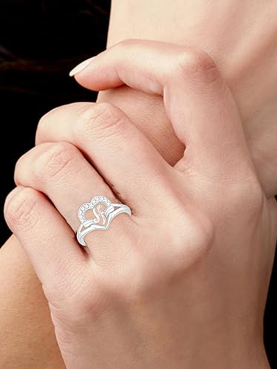 Vighnaharta Set of 2 Rhodium-Plated CZ-Studded & Alphabet H Finger Ring With Rose Box