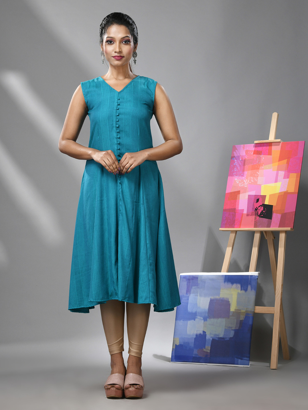 Charukriti V-Neck Viscose Rayon A-Line Kurta