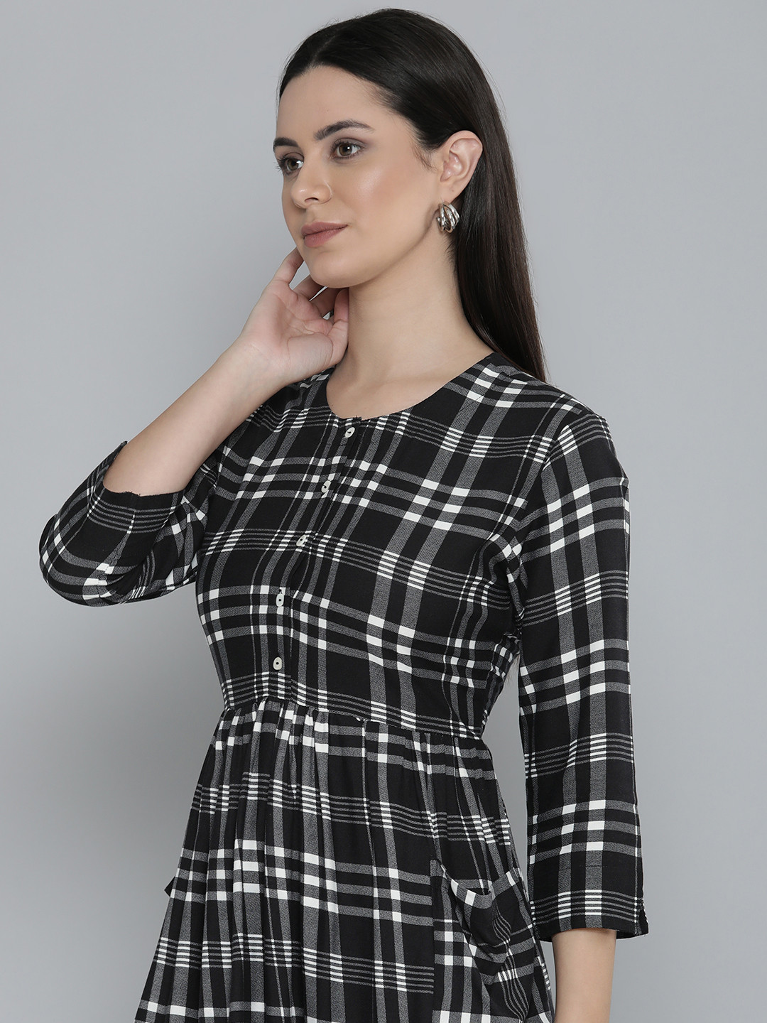 Vishudh Checked A-Line Midi Dress