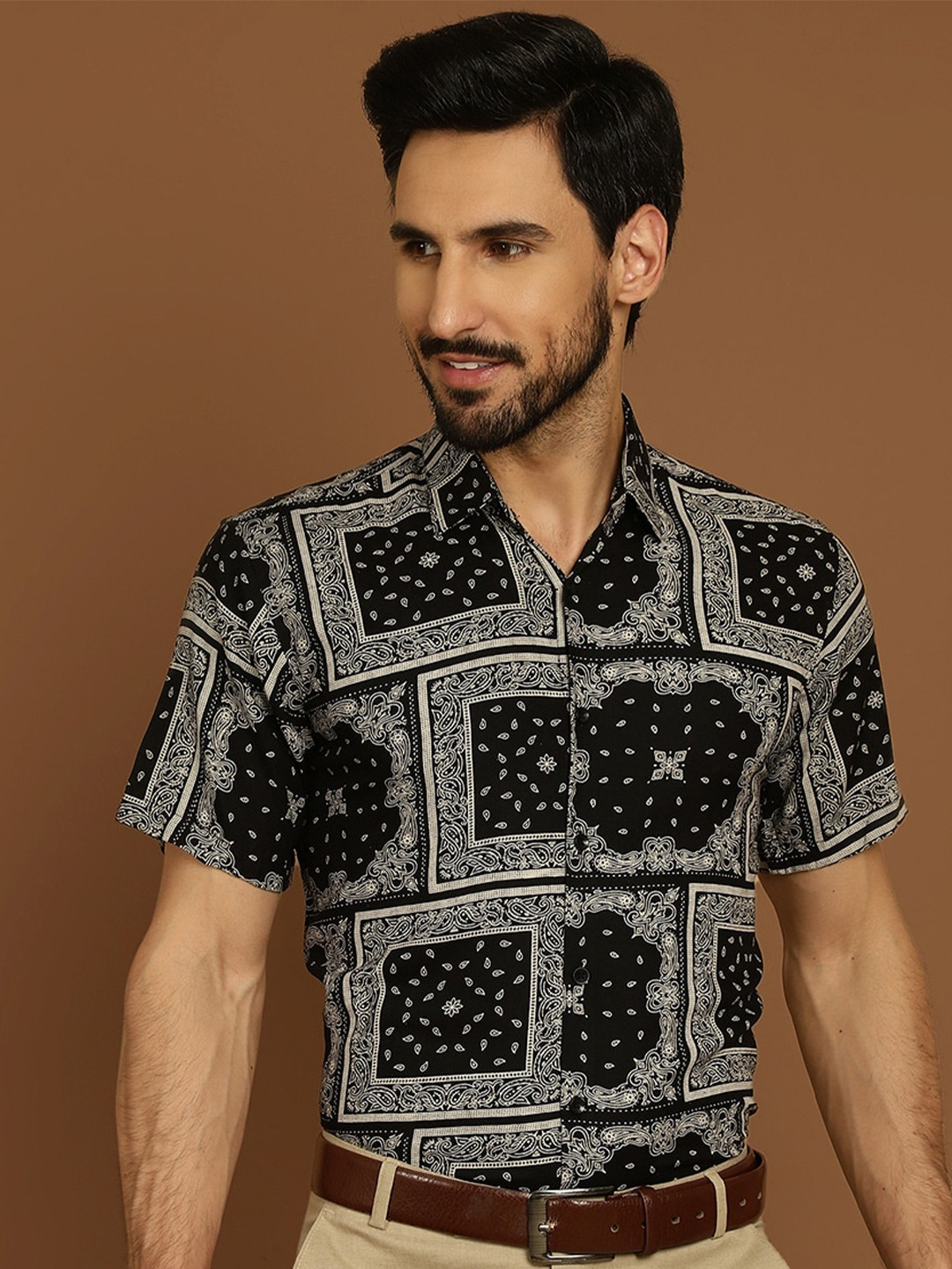 Indian Needle Paisley Printed Spread Collar Formal Shirt