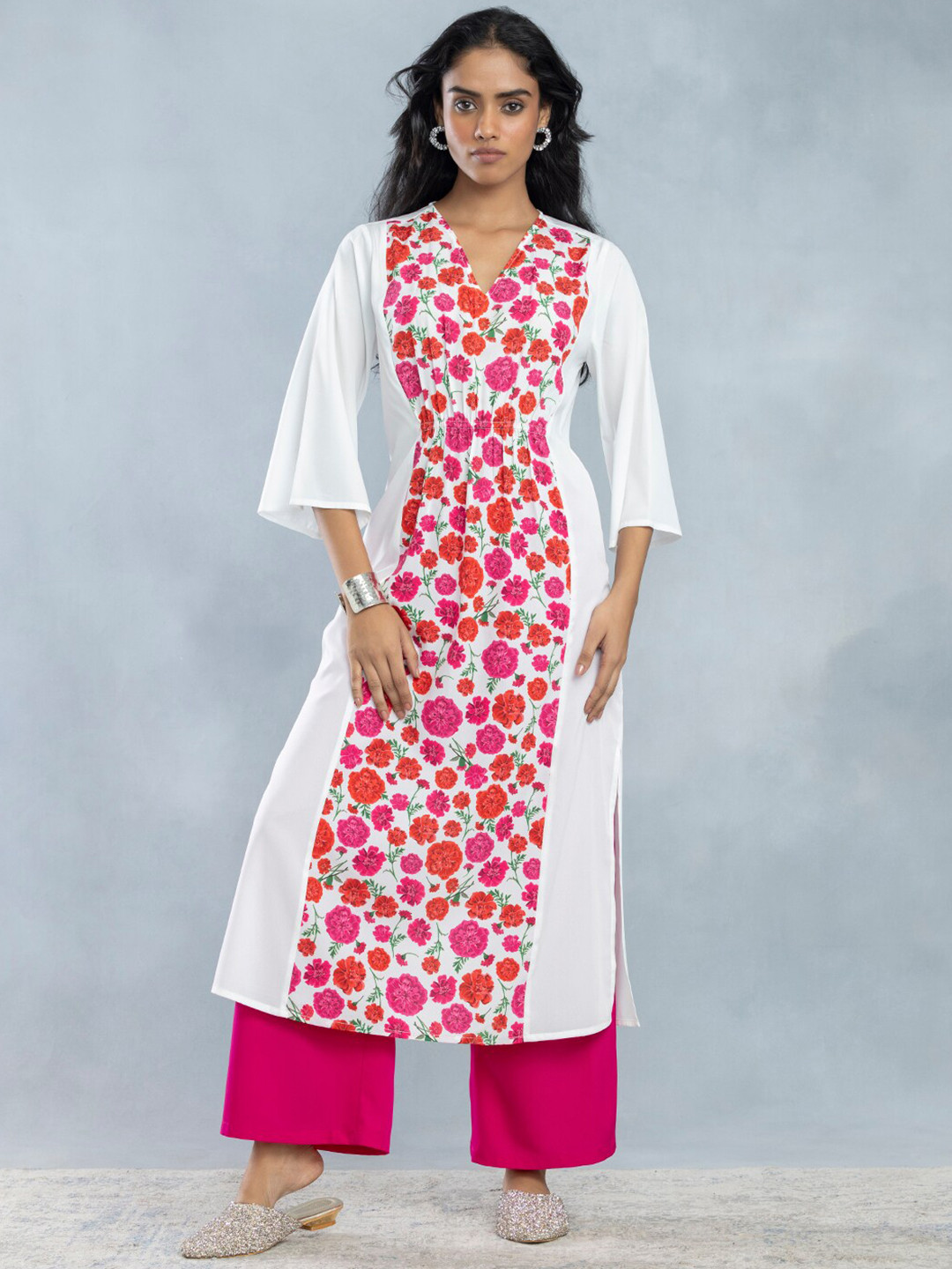 SHAYE Floral Printed Panelled Kurta with Palazzos