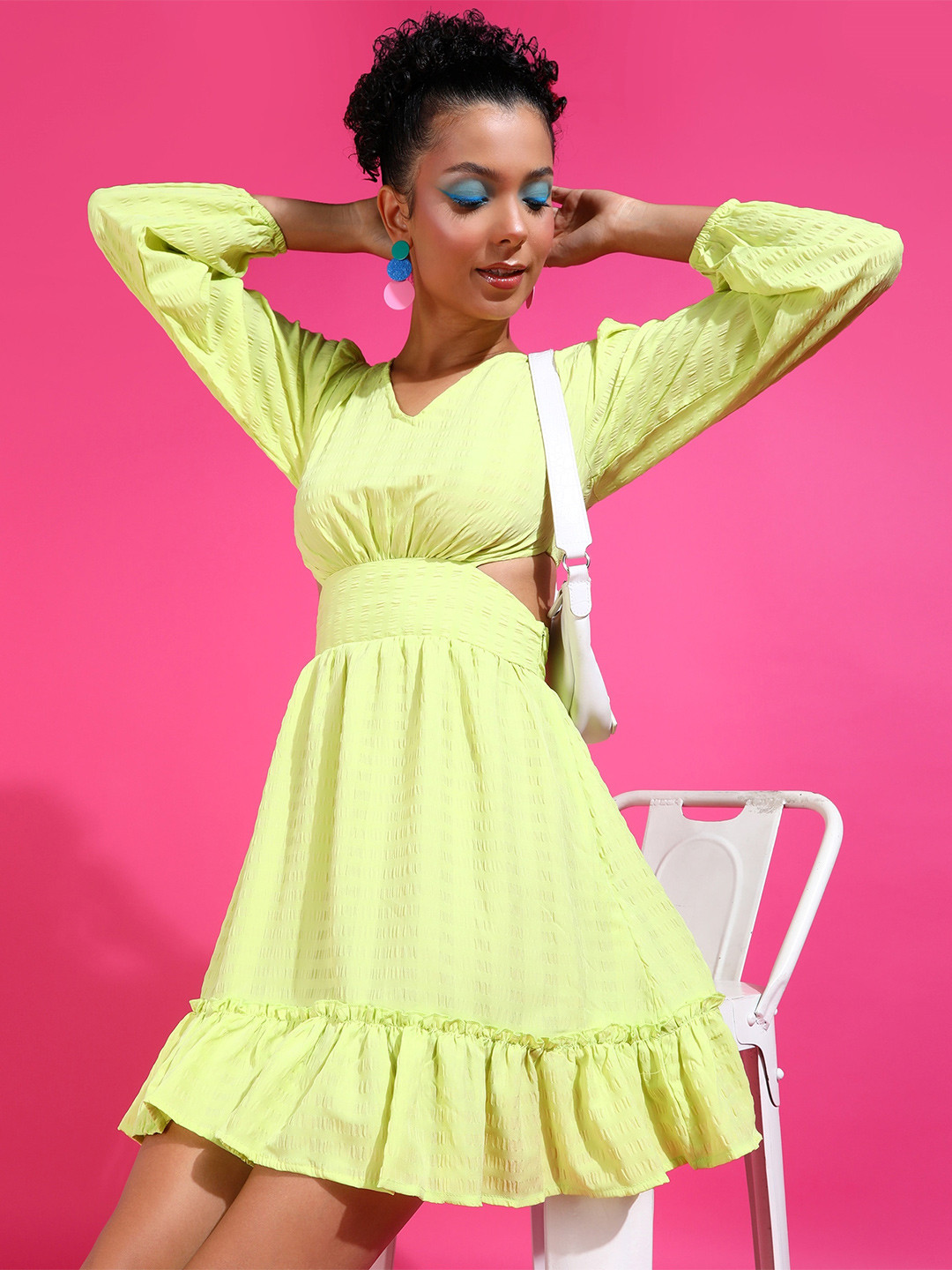 Fuchsia  V-Neck Fit & Flare Cut-Out Mini Dress