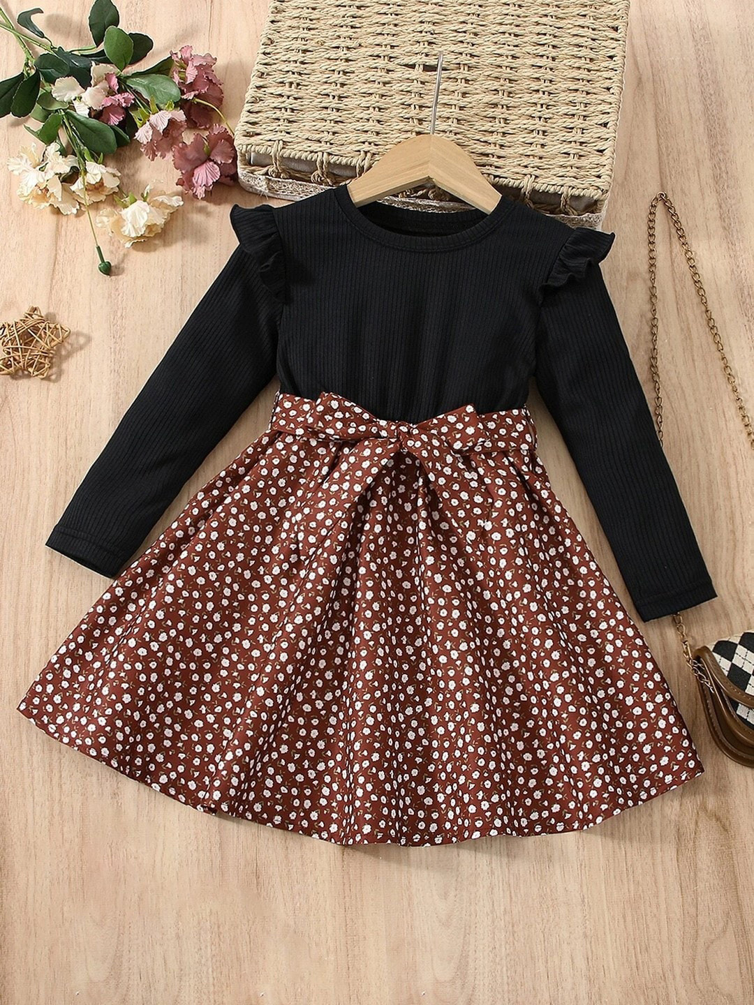 BAESD Floral Printed Ruffled Fit & Flare Dress With Belted Detail