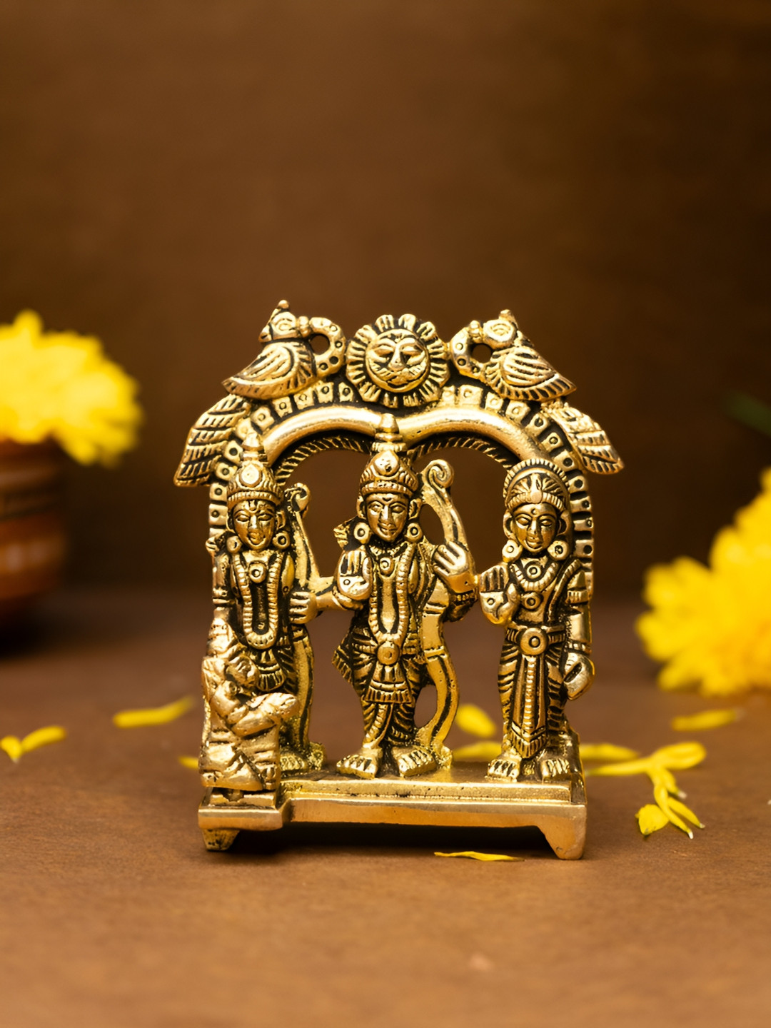 Ekhasa Ram Darbar Gold Brass Metallic Prayer Room Tiny Showpiece - 3 Inches