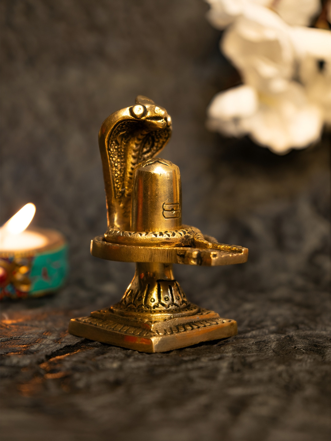 Ekhasa Shivling with Sheshnag Gold Brass Metallic Prayer Room Tiny Showpiece - 1.6 Inches