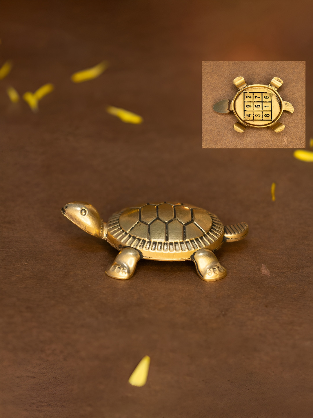 Ekhasa Tortoise Feng Shui Gold Brass Metallic Living Room Tiny Showpiece - 2.6 Inches