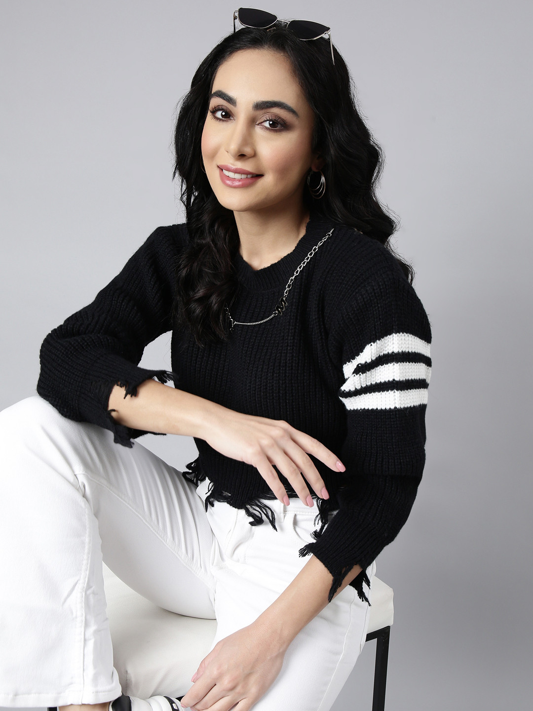 SHOWOFF Round Neck Fringed Top Comes with Chain