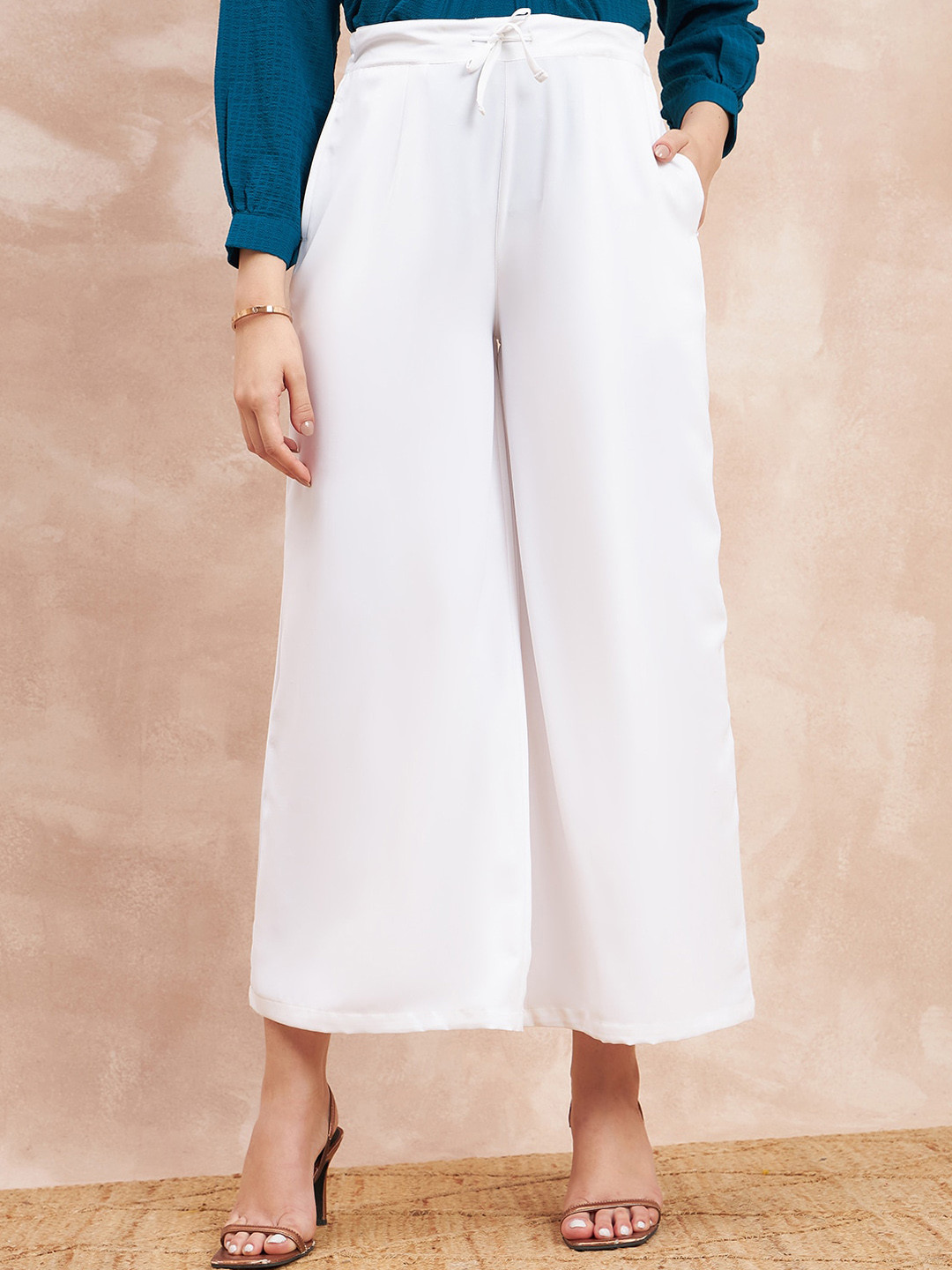all about you Women White Comfort Flared High-Rise Culottes Trousers