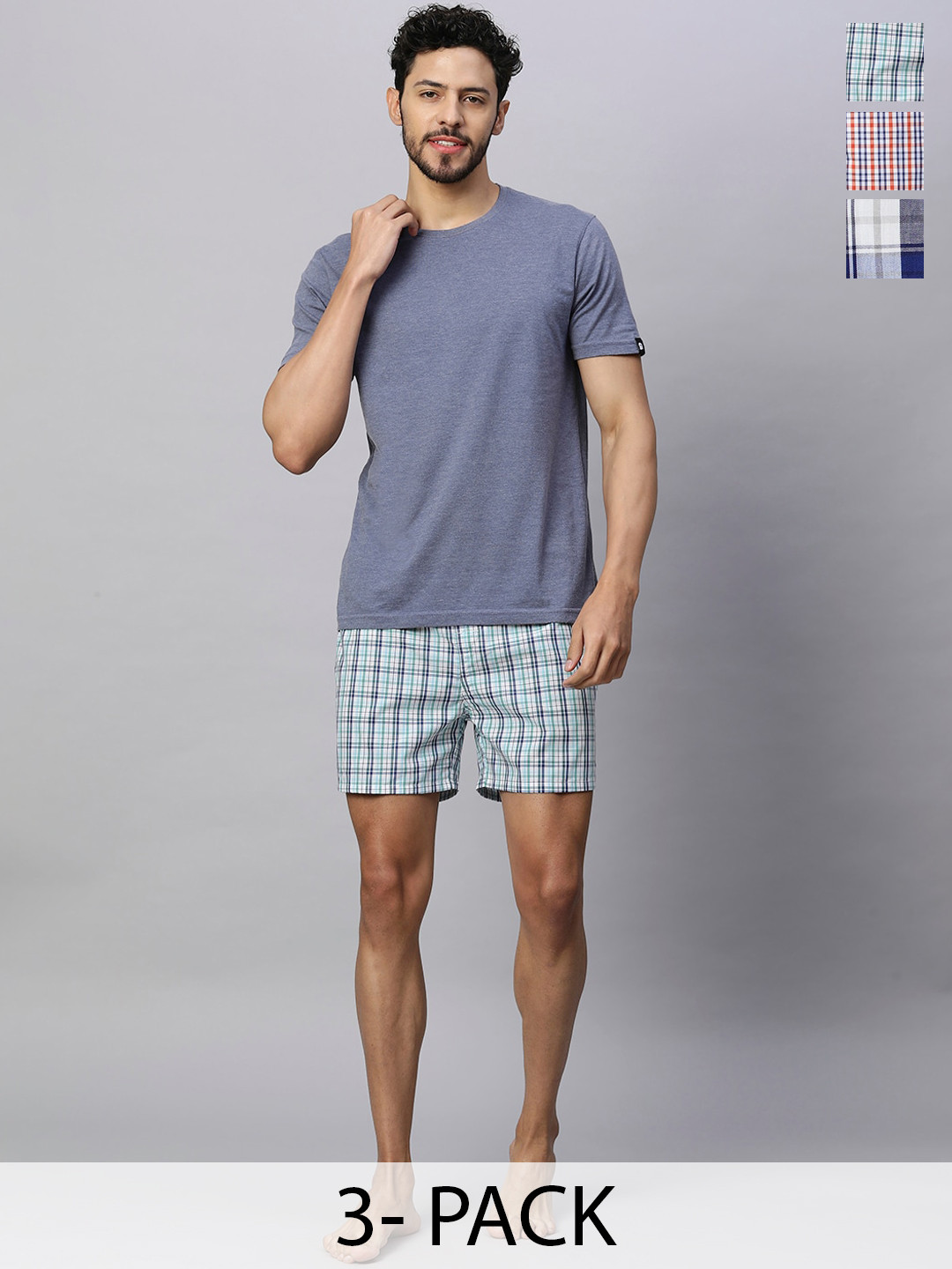 URBAN SCOTTISH Pack Of 3 Checked Pure Cotton Boxers USBX2442_